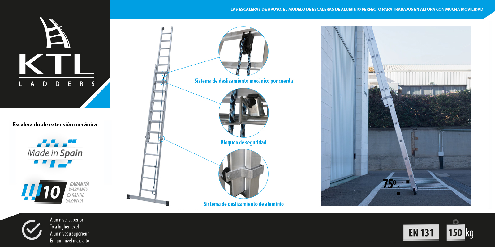 Leaning ladders, the perfect aluminium ladder model for high mobility work at heights