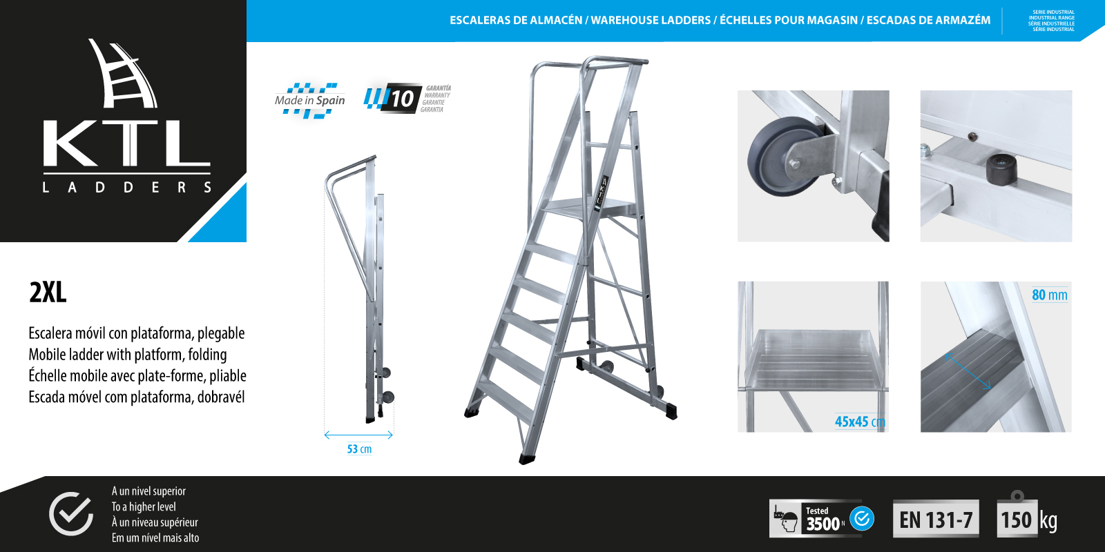 Escalera móvil con plataforma plegable 2XL