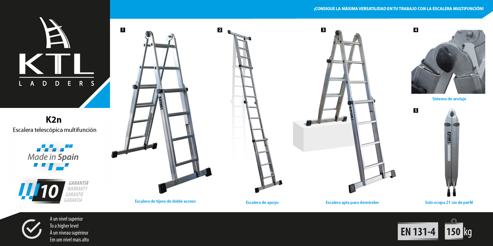 ¡Consigue la máxima versatilidad en tu trabajo con la escalera multifunción!