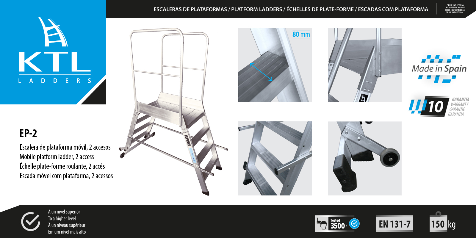 La escalera EP-2 accesos permite acceder a máquinas y estanterías de forma cómoda y segura