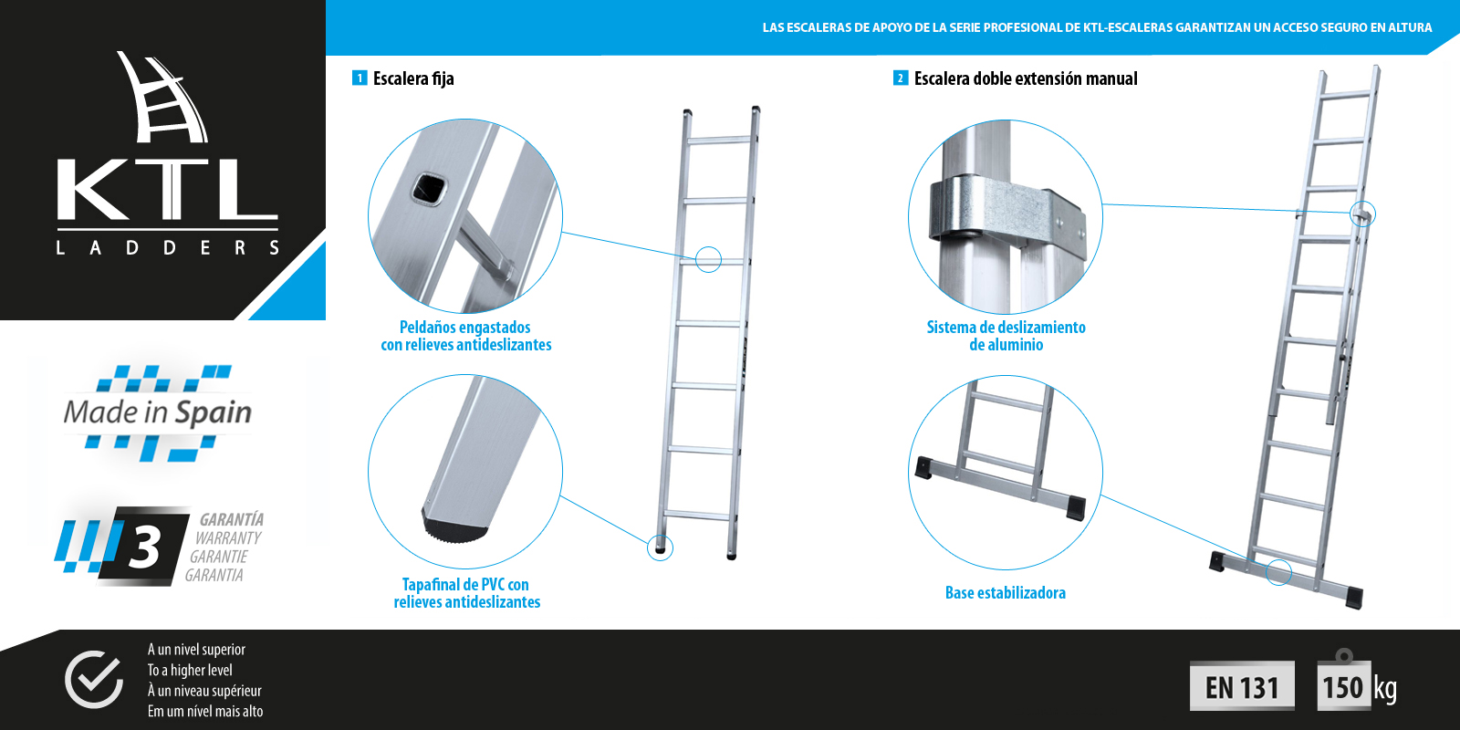 Las escaleras de apoyo de la serie profesional de KTL-Escaleras garantizan un acceso seguro en altura