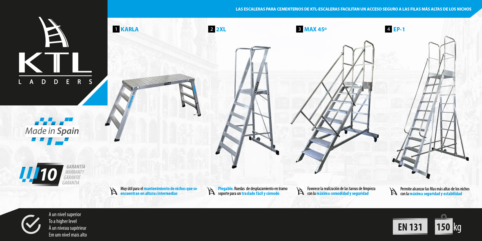 Las escaleras para cementerios de KTL-Escaleras facilitan un acceso seguro a las filas más altas de nichos