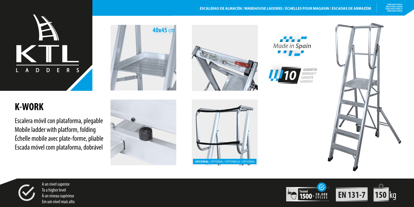 K-WORK, escalera móvil con plataforma plegable