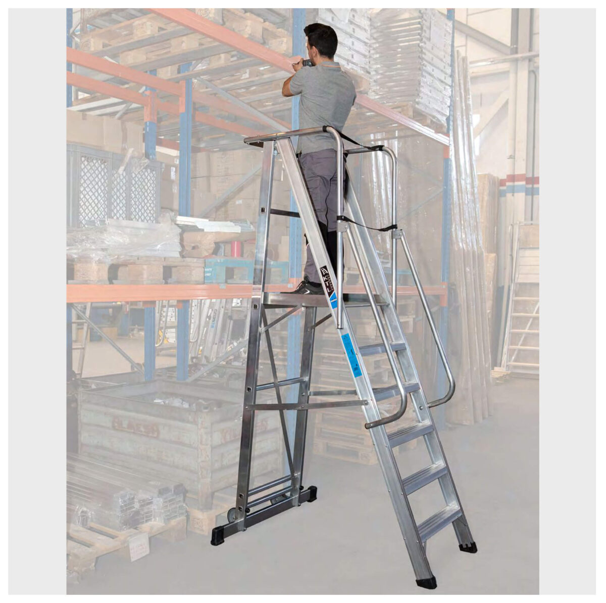 KASTLE Escalera móvil con plataforma, plegable